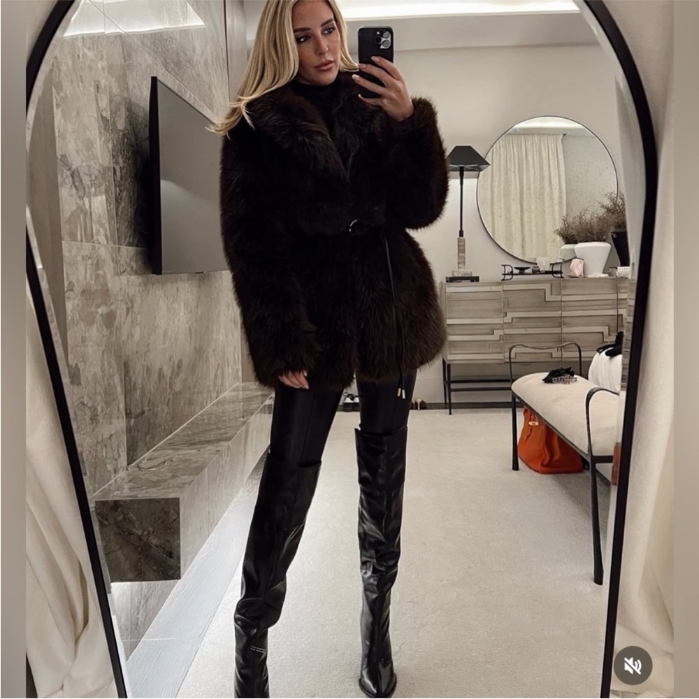 New ZARA Faux Fur Belted Coat - Picture 6 of 16